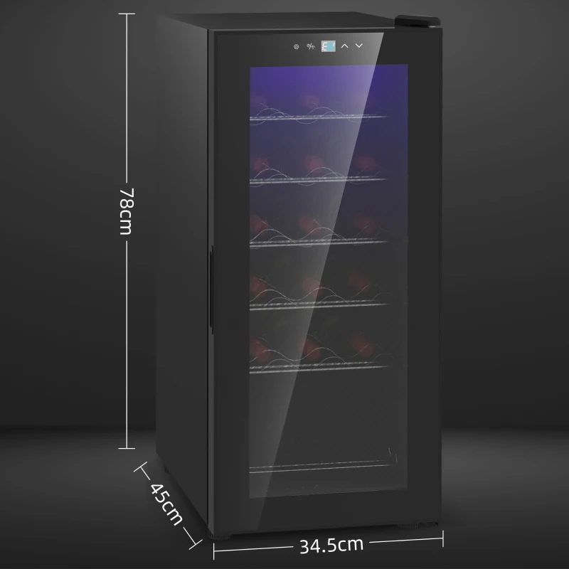 HOMCOM 50L Wine Cooler, 18 Bottles Freestanding Wine Fridge with Glass Door, LED Light, Temperature Control and Digital Touch Screen, Black