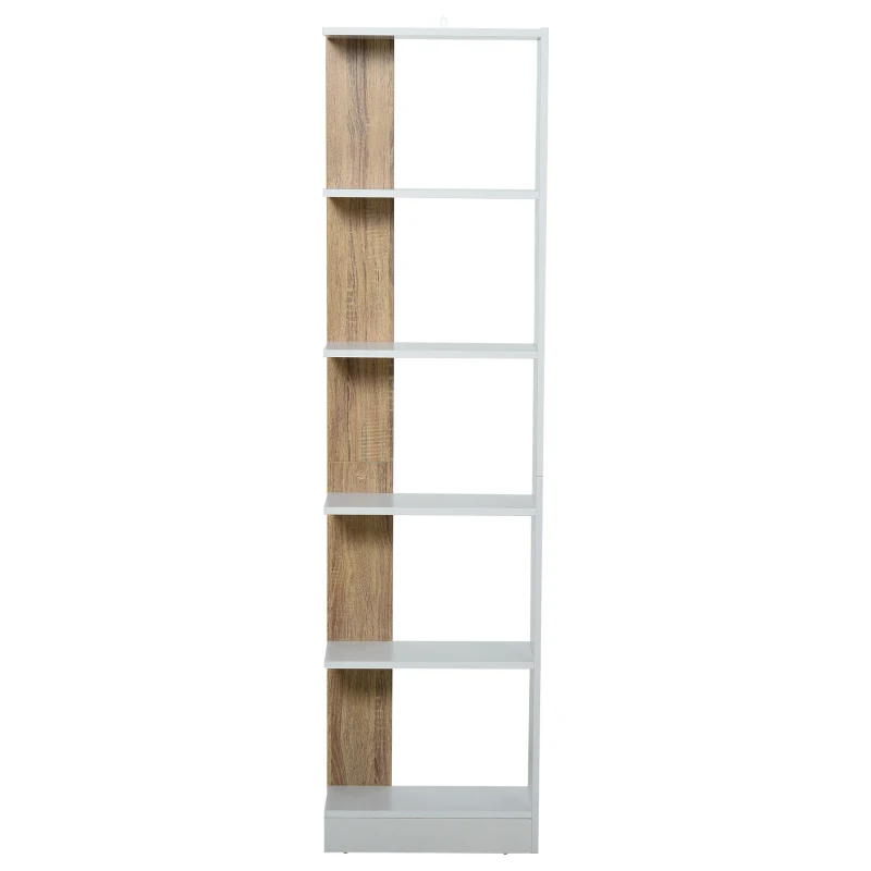 Homcom Raft Perete 5 Rafturi – Stejar & Alb, Design Modern pentru Camera(m-15)