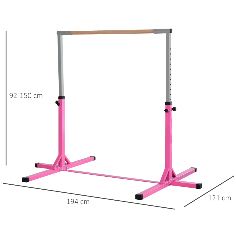 HOMCOM Barra de Ginástica para Crianças com Altura Ajustável 92-150 cm Barra Horizontal de Ginástica 197x121x150 cm Rosa