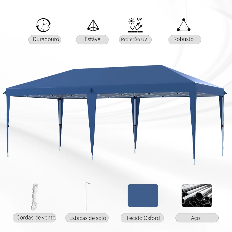 Outsunny Tenda Dobrável 6x3 Tenda de Jardim Portátil com Bolsa de Transporte Tecido Oxford para Exterior Festas Acampamento Azul