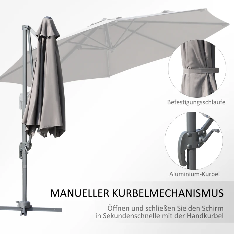 Outsunny Sonnenschirm Gartenschirm Ampelschirm rund Roma mit Handkurbel 360° drehbar Aluminum + Stahl + Polyester Grau Ø294 x 248 cm