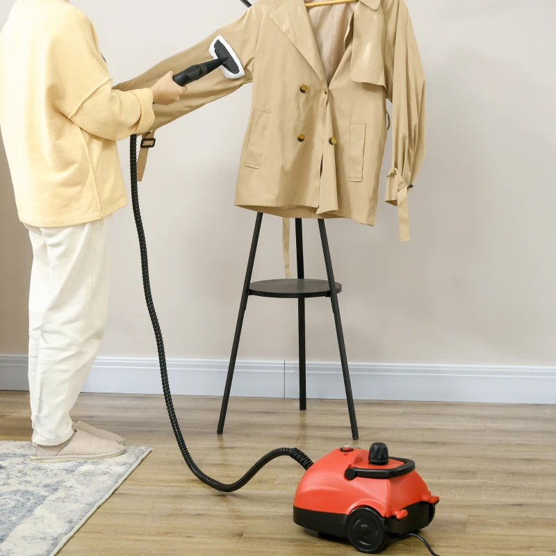 HOMCOM Máquina de Limpeza a Vapor Portátil 3,5 Bares Potência 1500W Depósito 1,5 L Autonomia 25 min com 13 Acessórios 34x25x23,5 cm Vermelho