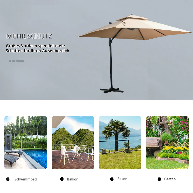 Outsunny Sonnenschirm 3x3m Gartenschirm Alu Terrassenschirm 360 grad schwenkbar Khaki