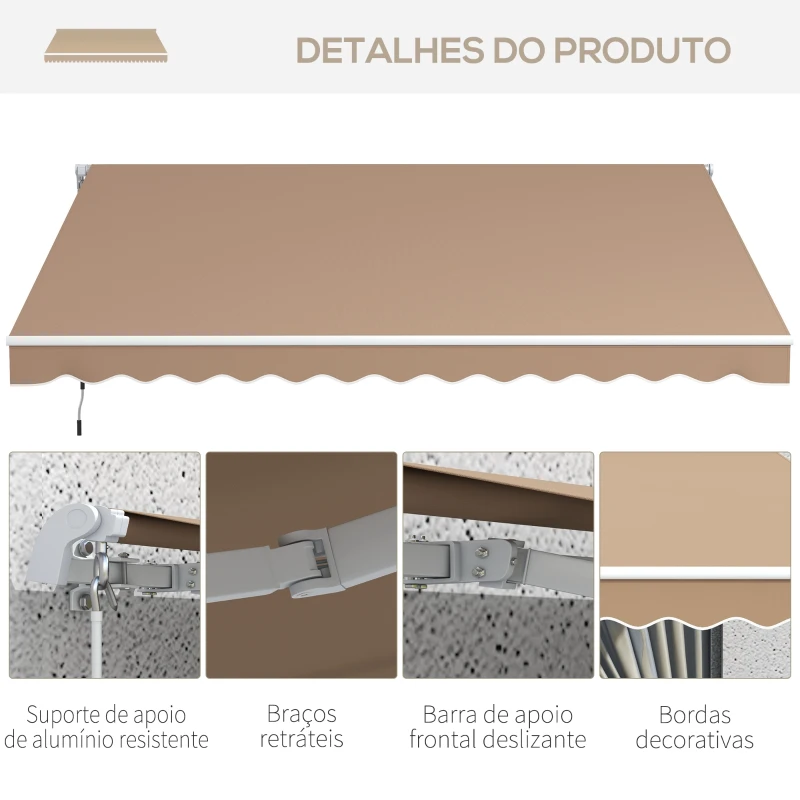Outsunny Toldo Manual Retrátil 350x250 cm para Varanda com Manivela de Metal Impermeável e Anti-UV para Jardim Janelas Marróm