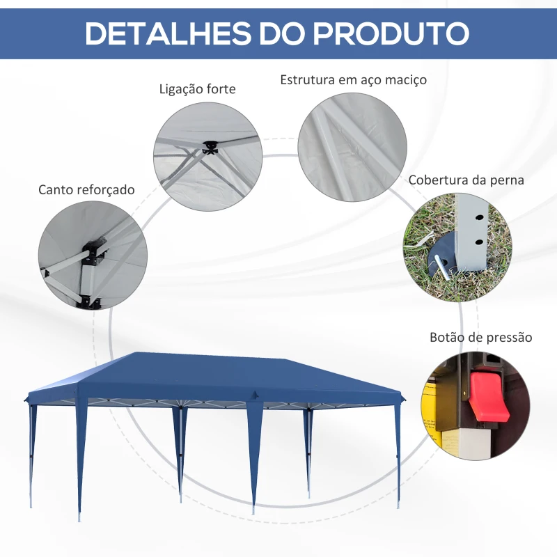 Outsunny Tenda Dobrável 6x3 Tenda de Jardim Portátil com Bolsa de Transporte Tecido Oxford para Exterior Festas Acampamento Azul