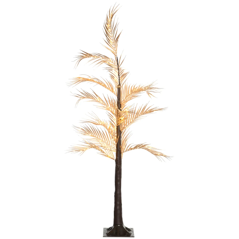 HOMCOM Árvore Palmeira com 150 Luzes LED IP44 Branco Quente Árvore Decorativa para Festas Interior 21x21x150cm Dourado