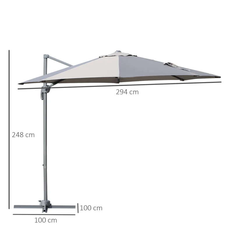 Outsunny Sonnenschirm Gartenschirm Ampelschirm rund Roma mit Handkurbel 360° drehbar Aluminum + Stahl + Polyester Grau Ø294 x 248 cm