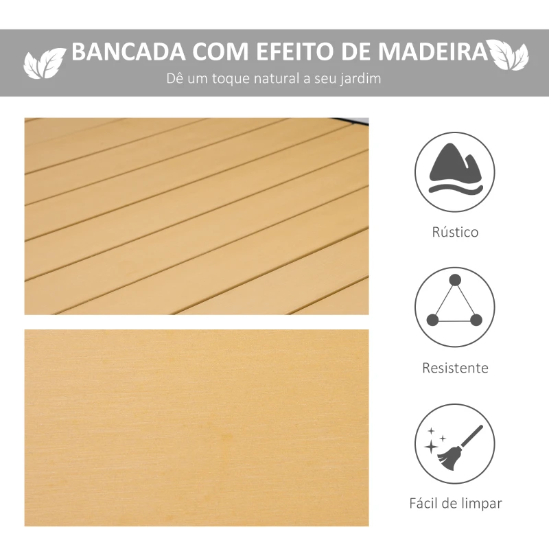 Outsunny Mesa de Jardim Retangular Mesa de Exterior para 8 Pessoas com Bancada de Ripas e Estrutura de Alumínio para Terraço Balcão 190x90x74cm Natural e Preto