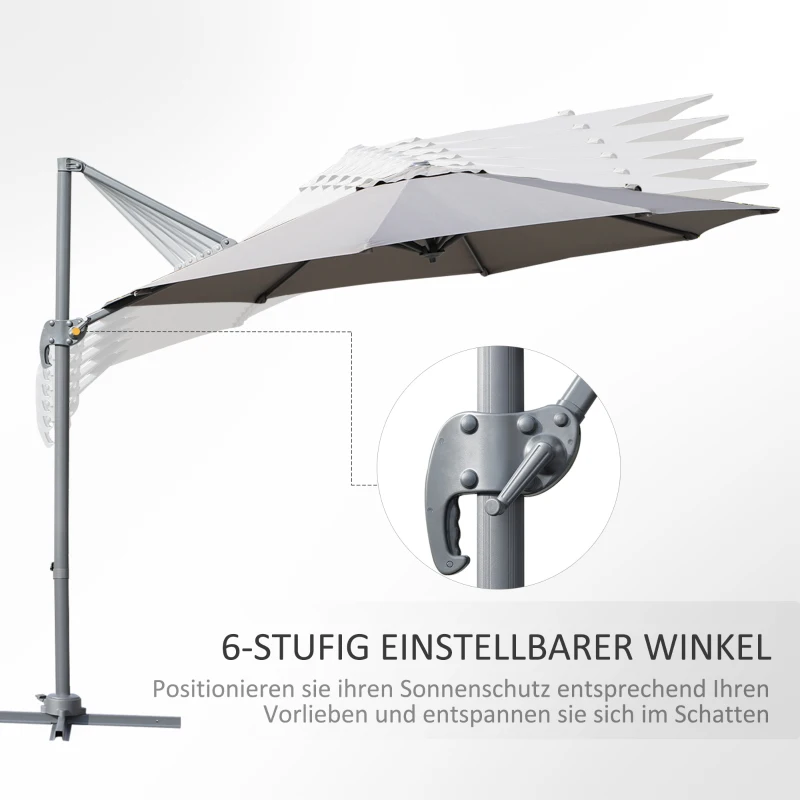 Outsunny Sonnenschirm Gartenschirm Ampelschirm rund Roma mit Handkurbel 360° drehbar Aluminum + Stahl + Polyester Grau Ø294 x 248 cm