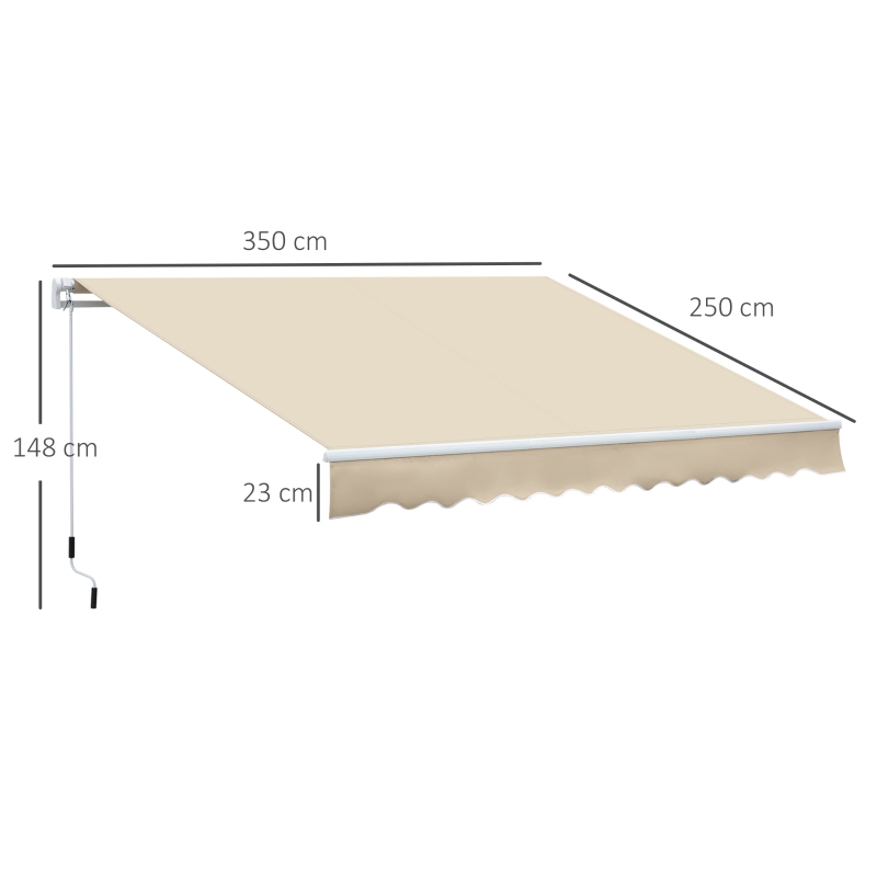 Outsunny Toldo Manual Retrátil 350x250 cm para Varanda com Manivela de Metal Impermeável e Anti-UV para Jardim Terraço Janelas Creme
