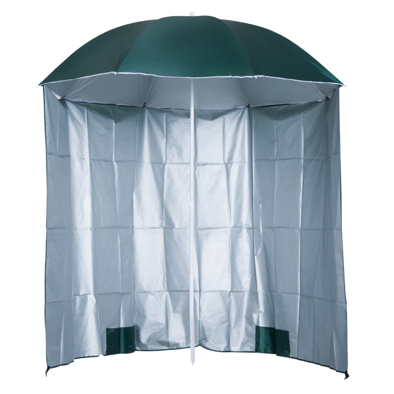 Outsunny Chapéu de Sol de Praia com Painel Lateral Ø220x220 cm com Manivela Manual 8 Hastes de Aço e Bolsa de Transporte Verde
