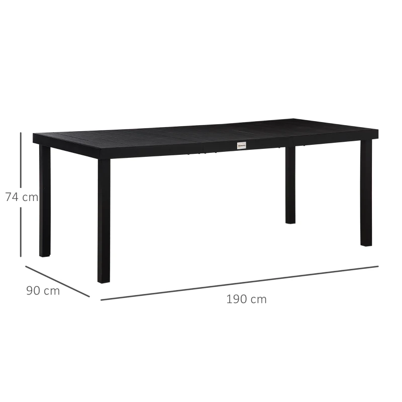 Outsunny Mesa de Jardim Retangular para 8 Pessoas com Bancada de Ripas e Estrutura de Alumínio 190x90x74 cm Preto