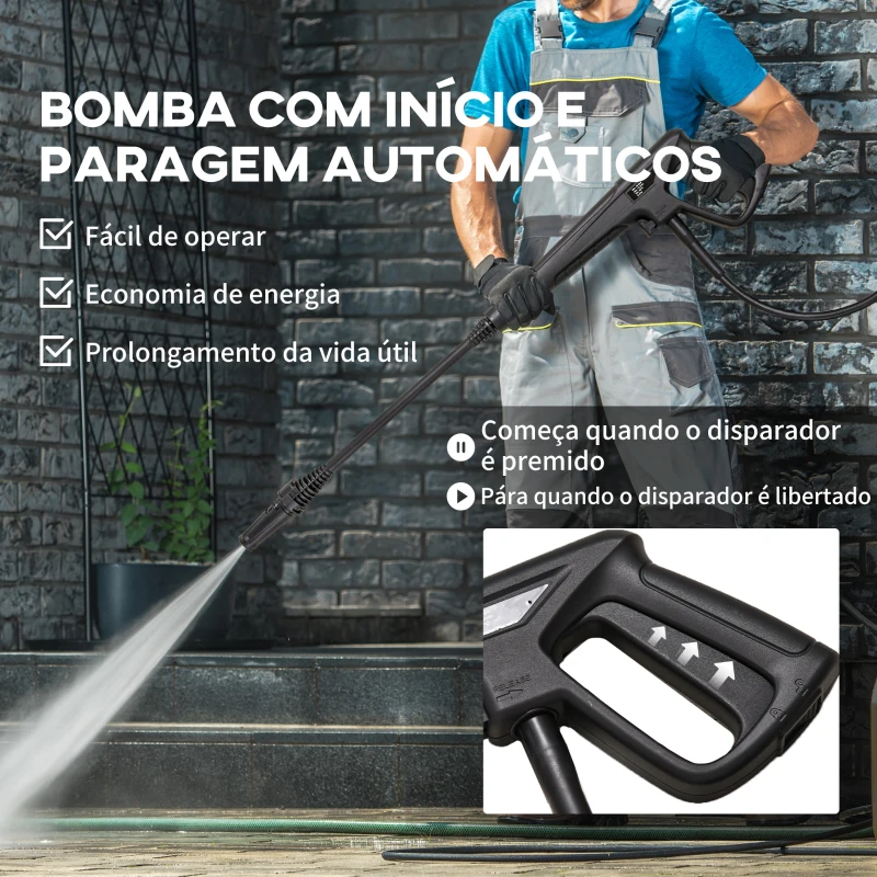 DURHAND Lavadora de Alta Pressão 1600W Caudal 432 L/h Bomba de Alumínio Pressão de 135 Bar Mangueira de 6 m 32x24x65 cm Azul