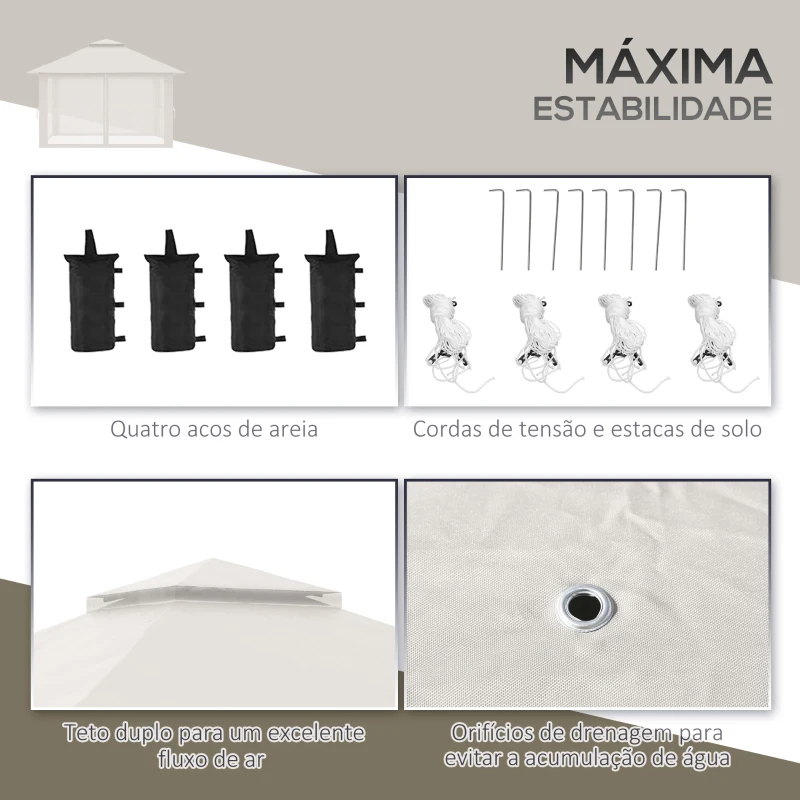 Outsunny Tenda Dobrável Pop-Up com Altura Ajustável Proteção UV50+ Rede Mosquiteira e Bolsa de Transporte com Rodas 3,92x3,92x2,83m Creme