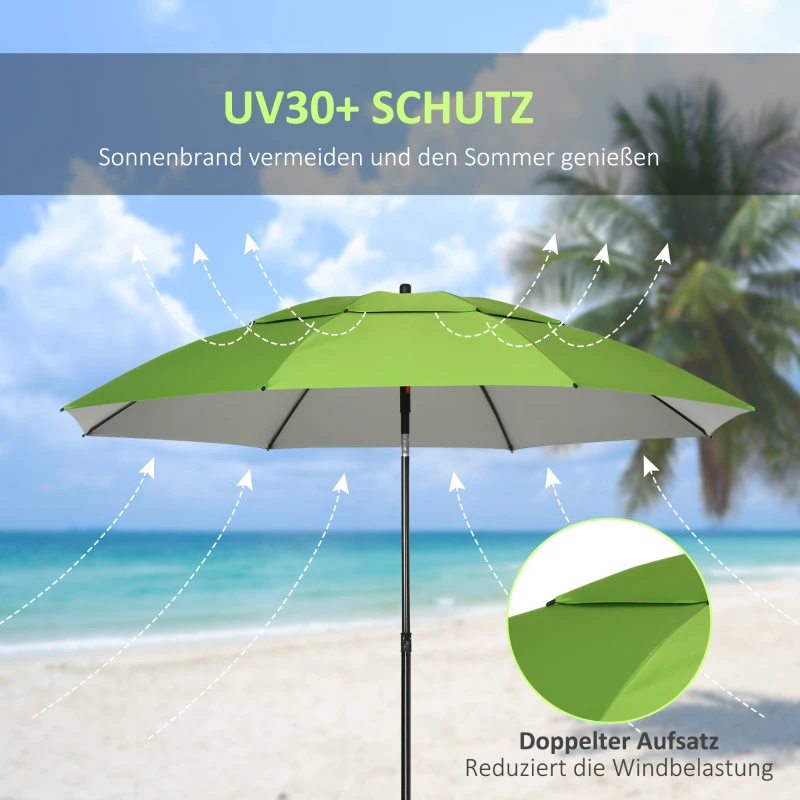Outsunny Groene strandparasol, parasol met ventilatieopeningen en beschermhoes, Φ 1,85(m-4)
