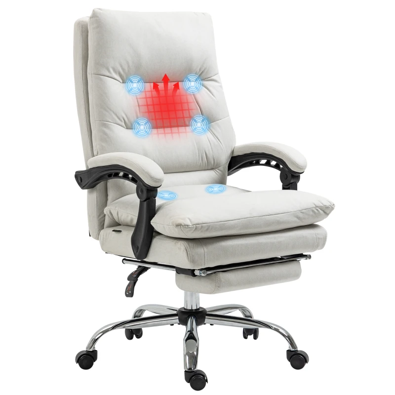 Vinsetto Massagebureaustoel met Verwarming, Kantelfunctie, Kunstleer, 65x72x109-117cm, Crèmewit(m-10)
