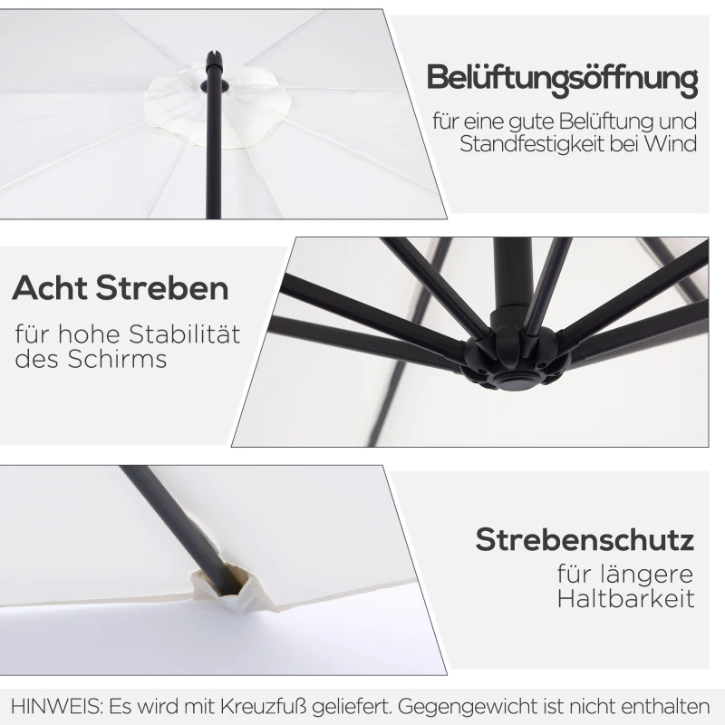 Outsunny Parasol met Kruk Wetterbestendig 3 m x 3m x 2,5 m Staal Polyester