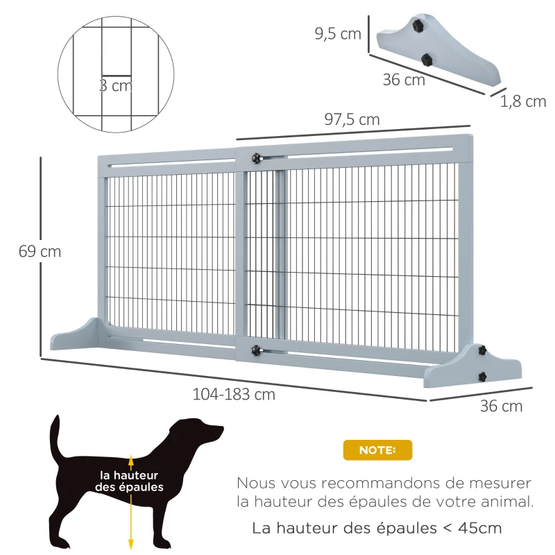 PawHut Barrière de sécurité pour chien extensible longueur réglable 104-183 x 36 x 69 cm pin bleu