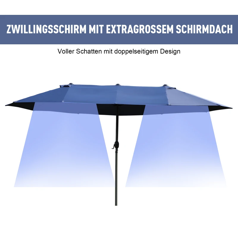 Outsunny dubbele parasol tuinparasol marktparasol met handslinger 460 x 270 cm