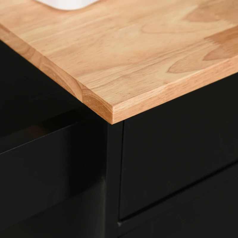 HOMCOM Cărucior de Bucătărie cu Sertar și Dulap cu 2 Uși, Insulă de Bucătărie cu roți și bară laterală, 83x45x91.5 cm, Negru(m-8)