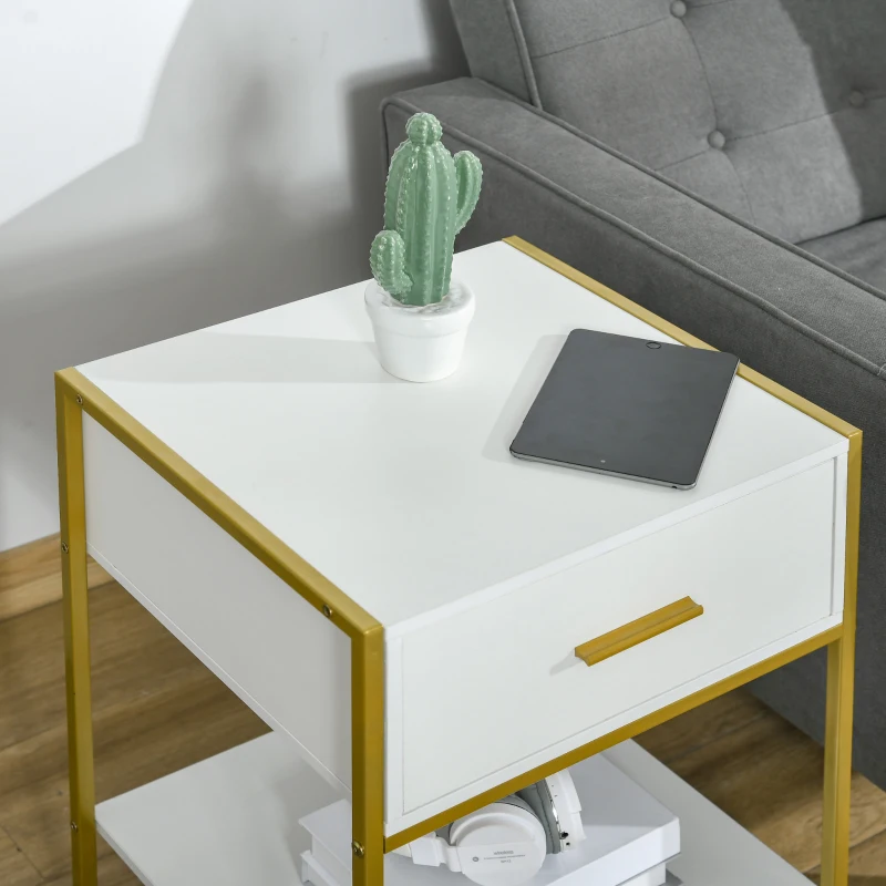HOMCOM Set din 2 Noptiere Moderne, Noptiere cu Raft și Sertar, Organizatoare de Depozitare pentru Dormitor, 45x40x60 cm, Alb