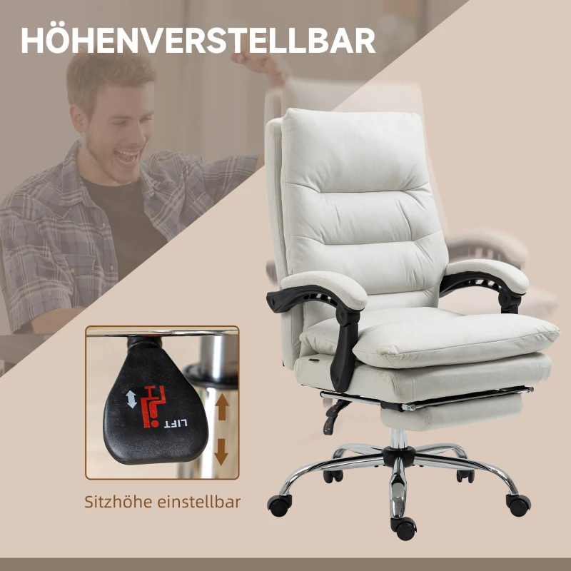 Vinsetto Massagebureaustoel met Verwarming, Kantelfunctie, Kunstleer, 65x72x109-117cm, Crèmewit(m-5)