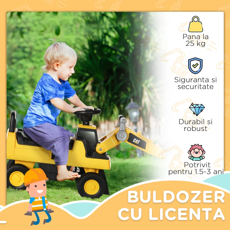 HOMCOM Licensed CAT Kids Ride on Excavator w/ Manual Bucket Horn Under Seat Storage