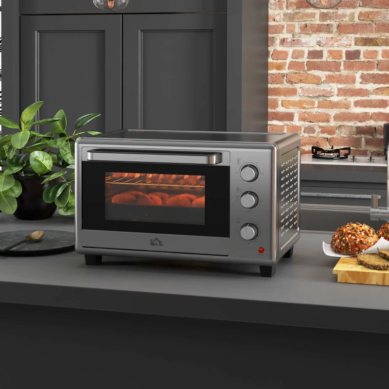 HOMCOM 30L 60-230℃ Mini Electric Oven, with Accessories - Silver Tone