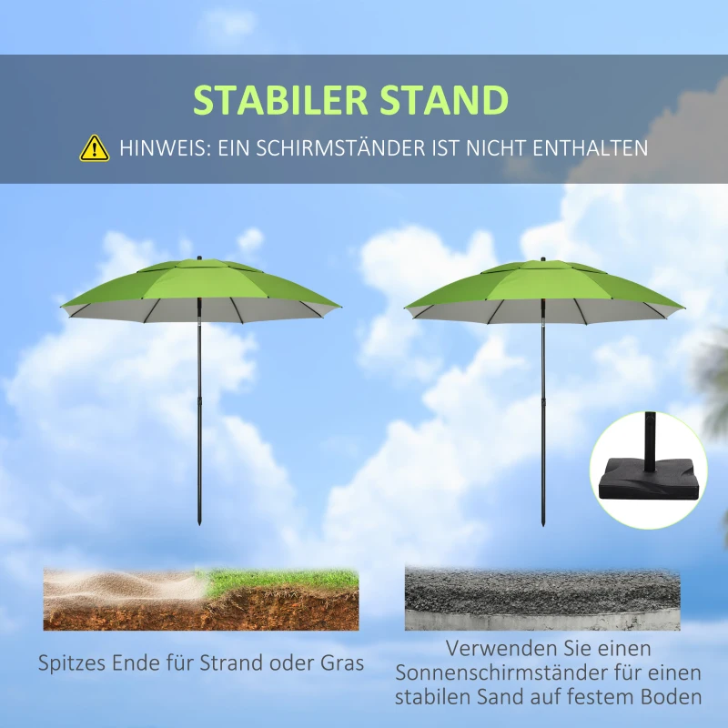 Outsunny Groene strandparasol, parasol met ventilatieopeningen en beschermhoes, Φ 1,85(m-7)