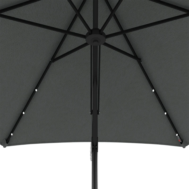 Outsunny Parasol ogrodowy, parasol przeciwsłoneczny, lampki LED, moduł słoneczny, odporny na warunki atmosferyczne, z pokrowcem, Ø290 x 260 cm, ciemnoszary