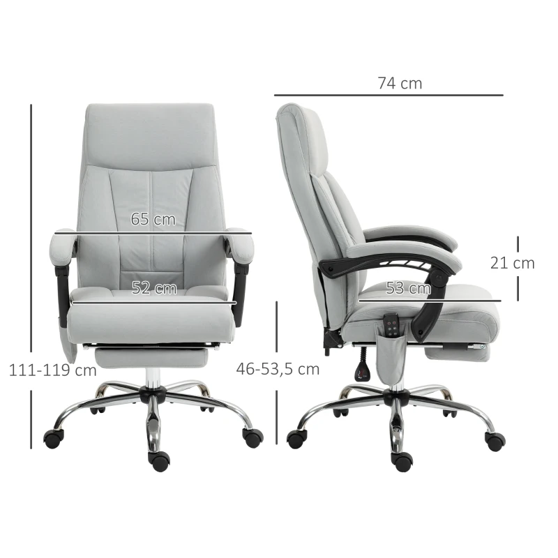 Vinsetto Bureaustoel met Massage- en Verwarmingsfunctie, Voetsteun, Tot 120 kg, Grijs(m-3)
