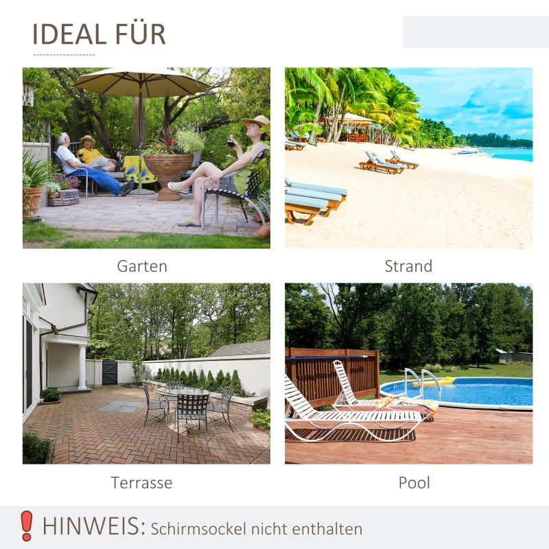 Outsunny Parasol tuinparaplu buitenshuis park balkon frame staal groene strepen