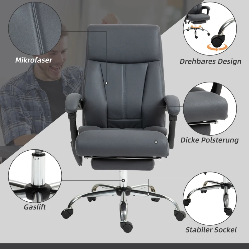 Vinsetto Fotel biurowy z masażem, Funkcja podgrzewania, Podnóżek, Regulowana oparcie, do 120 kg, Ciemnoszary