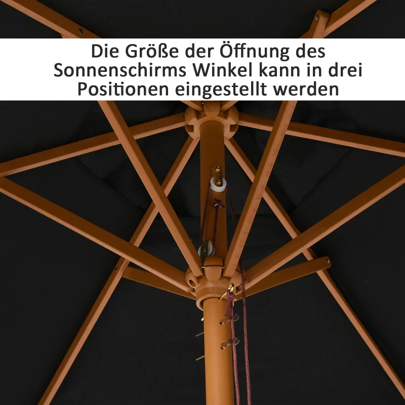 Outsunny Parasol zewnętrzny, parasol ogrodowy, 3-stopniowy, ochrona przeciwsłoneczna, bambus 180 / ㎡ poliester, czarny, Ø 2,5 x 2,3 m