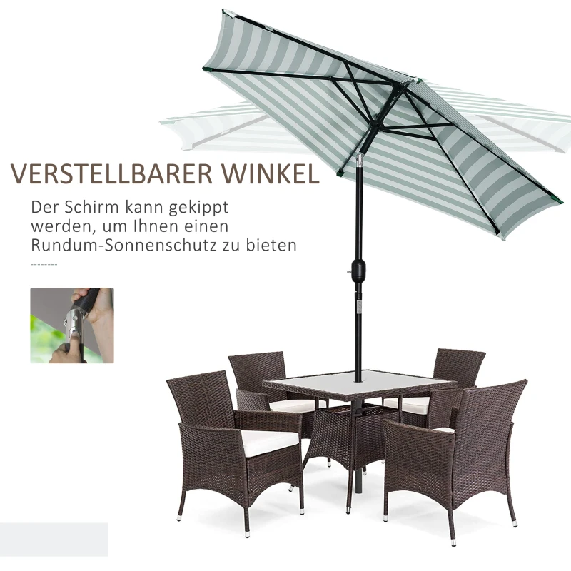 Outsunny Parasol tuinparaplu buitenshuis park balkon frame staal groene strepen