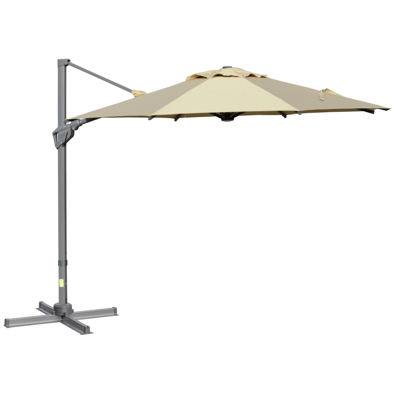 Outsunny cantilever paraplu met 360° rotatie, kruisstandaard, kaki