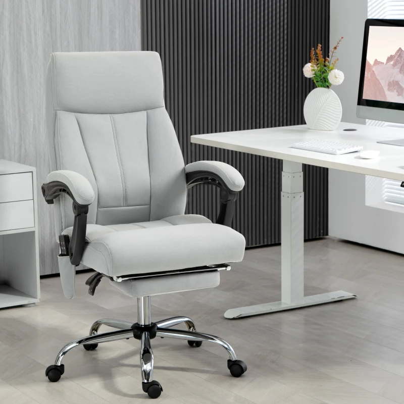 Vinsetto Bureaustoel met Massage- en Verwarmingsfunctie, Voetsteun, Tot 120 kg, Grijs(m-2)