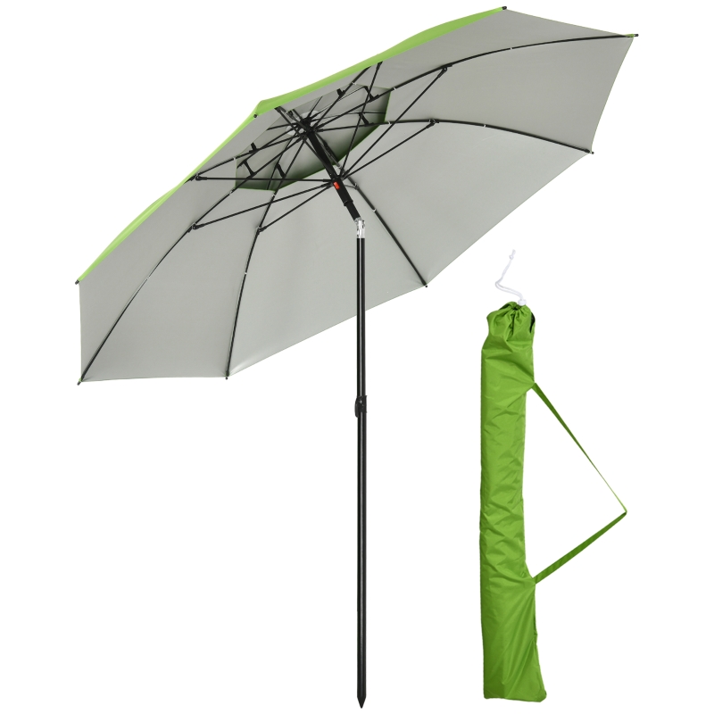 Outsunny Groene strandparasol, parasol met ventilatieopeningen en beschermhoes, Φ 1,85