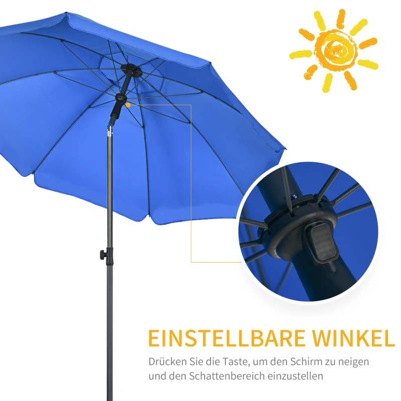 Outsunny Strandparasol, parasol, met ventilatieopeningen, inclusief beschermhoes, verstelbare helling, UV50+ Ø1,80, blauw