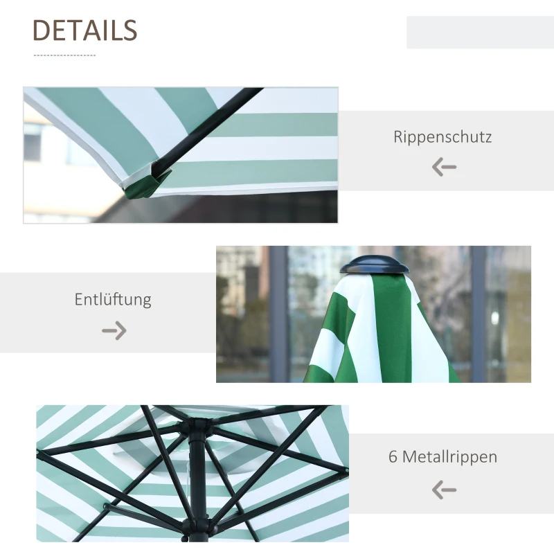 Outsunny Parasol tuinparaplu buitenshuis park balkon frame staal groene strepen