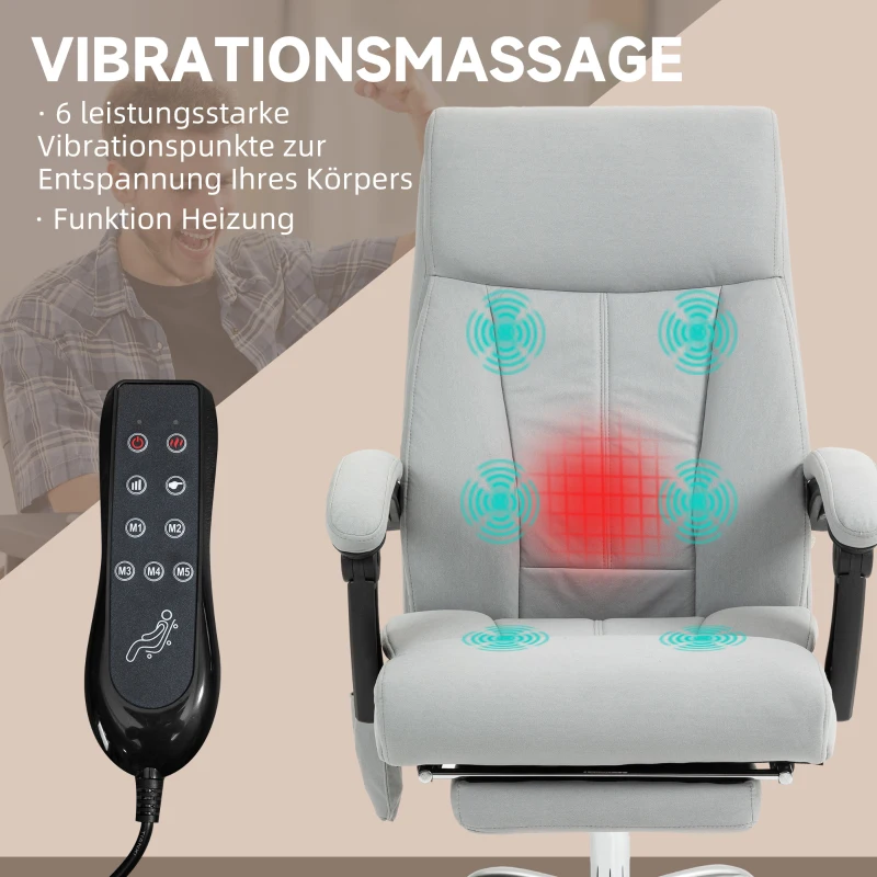Vinsetto Bureaustoel met Massage- en Verwarmingsfunctie, Voetsteun, Tot 120 kg, Grijs(m-4)