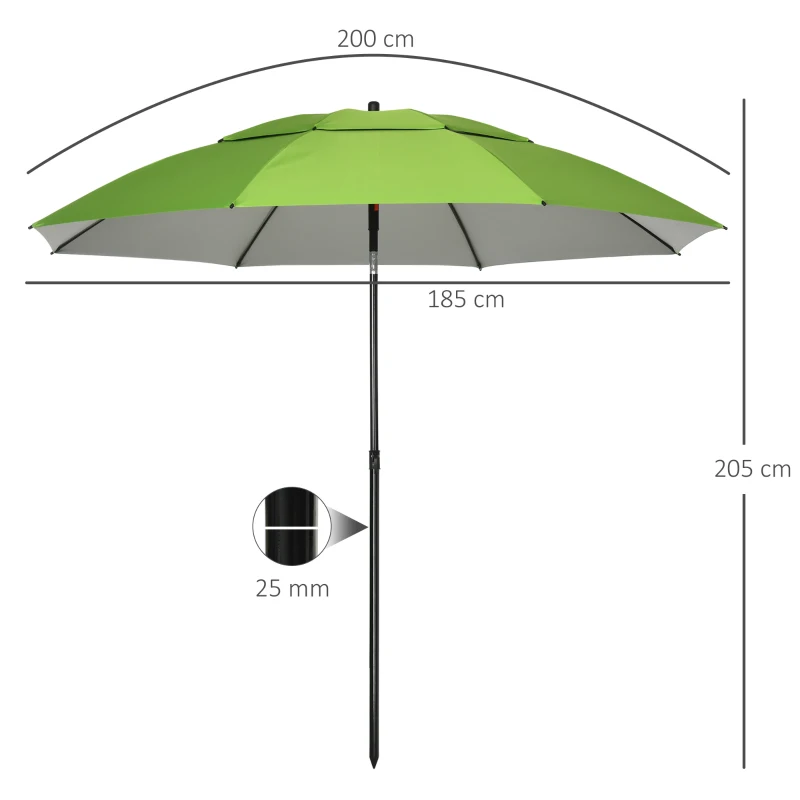 Outsunny Groene strandparasol, parasol met ventilatieopeningen en beschermhoes, Φ 1,85(m-3)