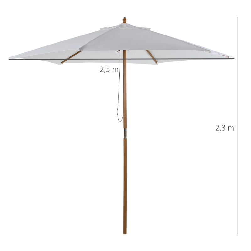 Outsunny Parasol zewnętrzny, parasol ogrodowy, 3-stopniowy, ochrona przeciwsłoneczna, bambus 180 / ㎡ poliester, kremowy, Ø2,5 x 2,3 m