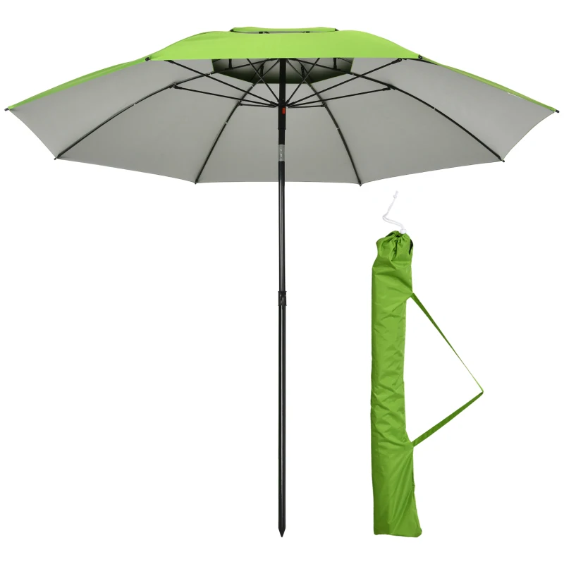 Outsunny Groene strandparasol, parasol met ventilatieopeningen en beschermhoes, Φ 1,85(m-11)