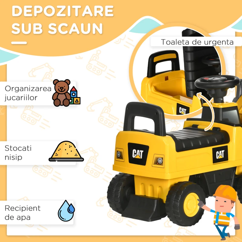 HOMCOM Licensed CAT Kids Ride on Excavator w/ Manual Bucket Horn Under Seat Storage