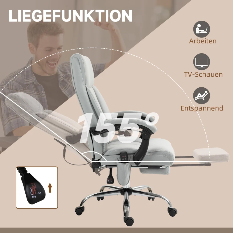 Vinsetto Bureaustoel met Massage- en Verwarmingsfunctie, Voetsteun, Tot 120 kg, Grijs(m-6)