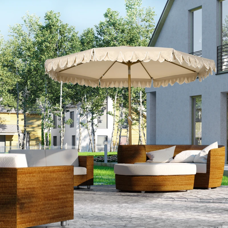 Outsunny Umbrela pentru gradina cu inclinare si manivela, Umbrela de exterior pentru masa cu acoperis dublu, kaki