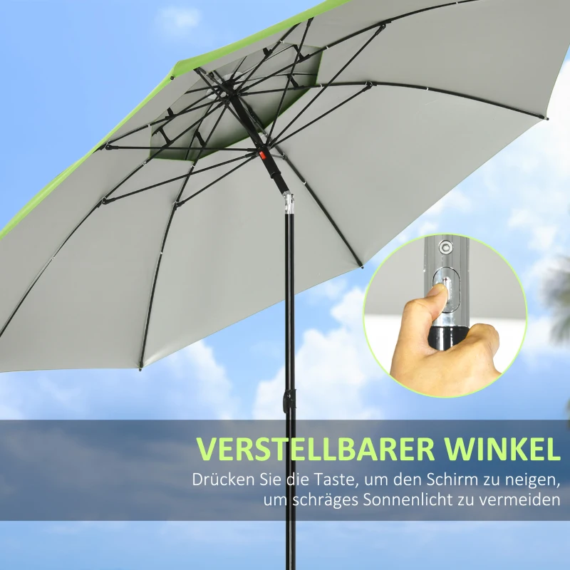Outsunny Groene strandparasol, parasol met ventilatieopeningen en beschermhoes, Φ 1,85(m-5)