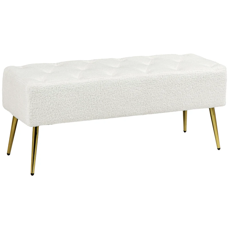 HOMCOM Poosterowana Ławka, Pikowanie, Optyka Wełny Jagnięcej, Nogi Pozłacane, do 120kg, 112x41x46cm, Kremowa