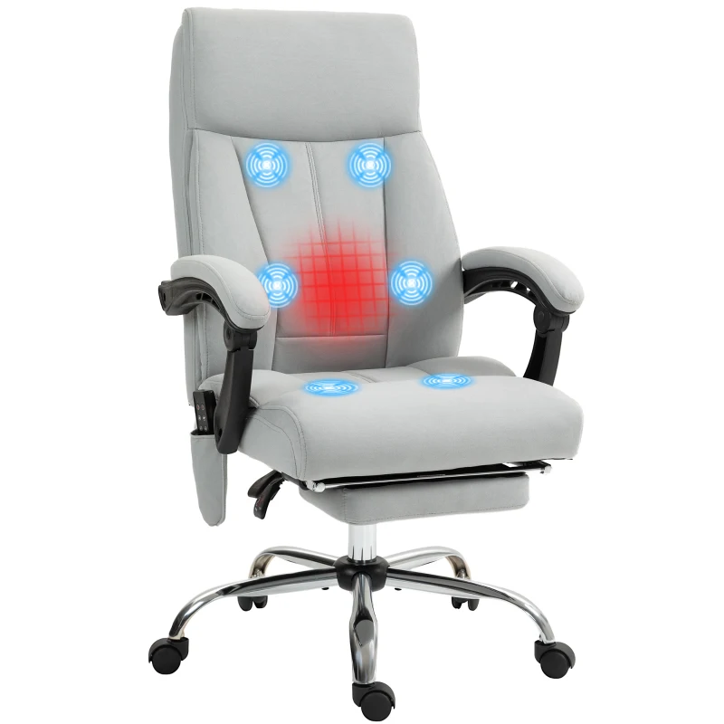 Vinsetto Bureaustoel met Massage- en Verwarmingsfunctie, Voetsteun, Tot 120 kg, Grijs(m-14)